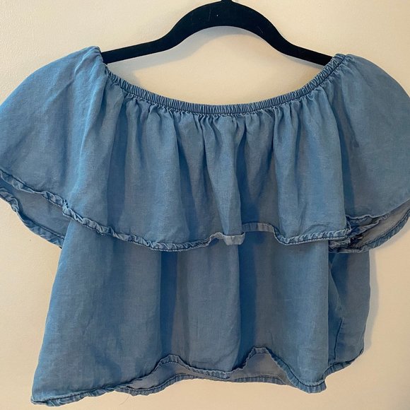 Denim off the shoulder crop top - Picture 1 of 3